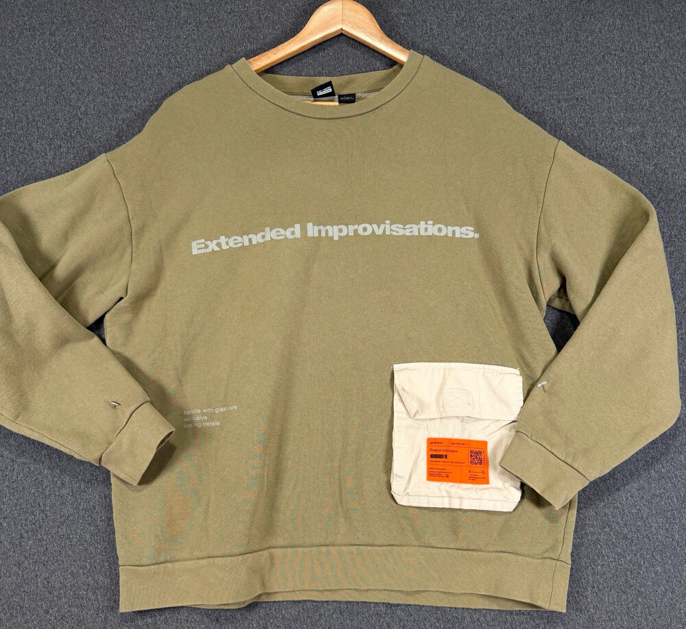Pull&Bear Extended Improvisations Olive Green Pocket Crewneck Sweatshirt L